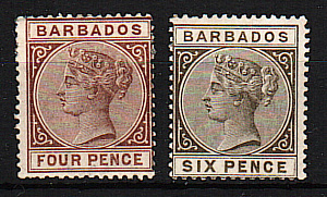 Барбадос, 1885/1886, Стандарт, Королева Виктория, 2 марки, 127  Евро